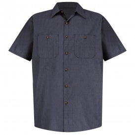 Red Kap SP24 Men\'s Geometric Micro Check Work Shirt - Short Sleeve - Blue-Charcoal