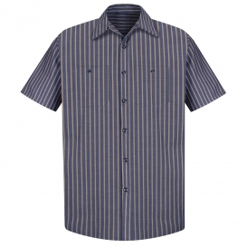 Red Kap SP24 Men\'s Industrial Stripe Poplin Work Shirt - Short Sleeve - Navy/Khaki Stripe