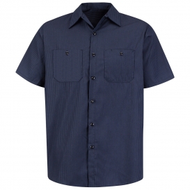 Red Kap SP24 Men\'s DuraStripe Work Shirt - Short Sleeve - Navy/Light Blue Twin Stripe