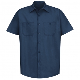 Navy Red Kap Mens Solid Rip Stop Shirt Short Sleeve Large