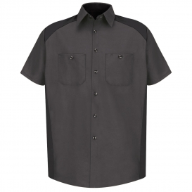 Red Kap SP28 Men\'s Motorsports Short Sleeve Uniform Shirt - Charcoal/Black