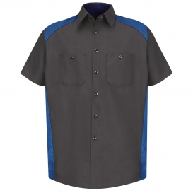 Red Kap SP28 Men\'s Motorsports Short Sleeve Uniform Shirt - Charcoal/Royal Blue