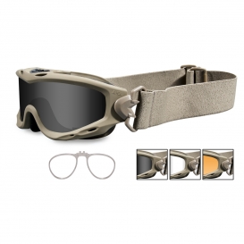 Wiley X Spear Goggles w/ RX Insert - Tan Frame - Grey, Clear & Rust Lenses
