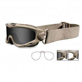 Wiley X Spear Goggles w/ RX Insert - Tan Frame - Grey & Clear Lenses