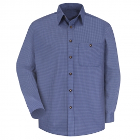 Red Kap SP74 Men\'s Mini-Plaid Uniform Shirt - Long Sleeve - Grey/Blue Plaid
