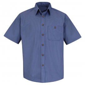 Red Kap SP84 Men\'s Mini-Plaid Uniform Shirt - Short Sleeve - Grey/Blue Plaid