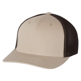 Richardson 110 Fitted Trucker Hat with R-Flex - Khaki/Coffee
