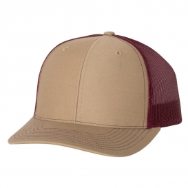 Richardson 112 Snapback Trucker Cap - Khaki/Burgundy