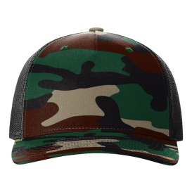 Richardson 112PFP Five Panel Printed Trucker Cap - Green Camo/Black 