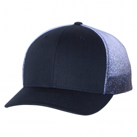 Richardson 112PM Printed Mesh-Back Trucker Cap - Navy/Navy to White Fade