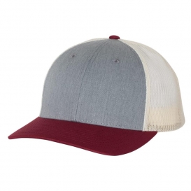 Richardson 115 Low Pro Trucker Cap - Heather Grey/Birch/Cardinal
