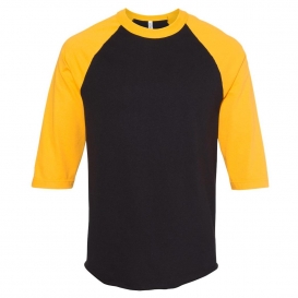 ALSTYLE 1334 Classic Raglan 3/4 Sleeve T-Shirt - Black/Gold