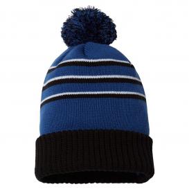 Richardson 134 Stripe Pom Beanie with Cuff - Royal/Black/White