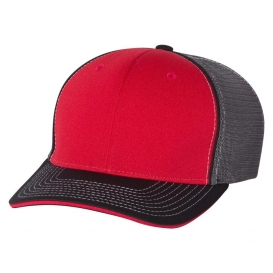 Richardson 172 Fitted Pulse Sportmesh Cap with R-Flex - Red/Charcoal/Black Tri