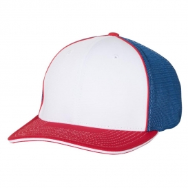 Richardson 172 Fitted Pulse Sportmesh Cap with R-Flex - White/Royal/Red Tri