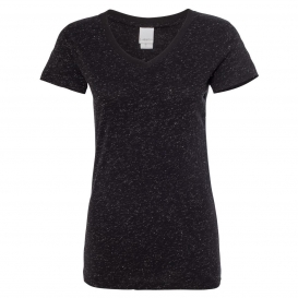 J. America 8136 Women\'s Glitter V-Neck Short Sleeve T-Shirt - Black/Silver