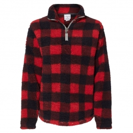 J. America 8451 Women\'s Epic Sherpa Quarter-Zip Pullover - Red/Black Buffalo