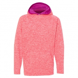 J. America 8610 Youth Cosmic Fleece Hooded Sweatshirt - Fire Coral/Magenta