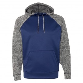 J. America 8612 Colorblocked Cosmic Fleece Hooded Sweatshirt - Navy/Charcoal Fleck