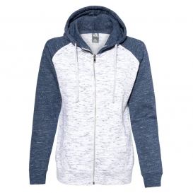J. America 8679 Women\'s Melange Fleece Colorblocked Full-Zip Sweatshirt - White/Navy