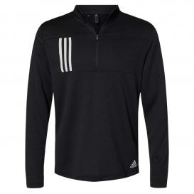 adidas A482 3-Stripes Double Knit Quarter-Zip Pullover - Black/Grey Two