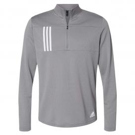 adidas A482 3-Stripes Double Knit Quarter-Zip Pullover - Grey Three/White
