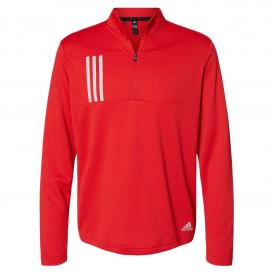 adidas A482 3-Stripes Double Knit Quarter-Zip Pullover - Team Collegiate Red/Grey Two