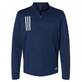 adidas A482 3-Stripes Double Knit Quarter-Zip Pullover - Team Navy Blue/Grey Two