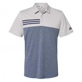 adidas A508 Heathered Colorblock 3-Stripes Sport Shirt - Grey Two Heather/Collegiate Navy Heather