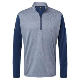 adidas A522 Heather Block Print Quarter-Zip Pullover - Collegiate Navy Melange/Grey Three