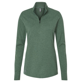 adidas A555 Women\'s 3-Stripes Quarter-Zip Sweater - Green Oxide Melange