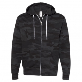 Independent Trading Co. AFX90UNZ Unisex Lightweight Full-Zip Hooded Sweatshirt - Black Camo