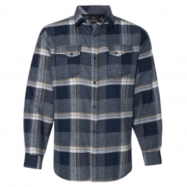 Burnside 8219 Snap Front Long Sleeve Plaid Flannel Shirt - Indigo