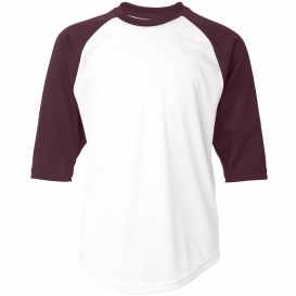 Badger Sport 2133 Youth B-Core 3/4 Sleeve Baseball T-Shirt - White/Maroon