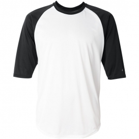 Badger Sport 4133 B-Core Three-Quarter Sleeve Baseball T-Shirt - White/Black
