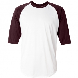 Badger Sport 4133 B-Core Three-Quarter Sleeve Baseball T-Shirt - White/Maroon