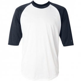 Badger Sport 4133 B-Core Three-Quarter Sleeve Baseball T-Shirt - White/Navy