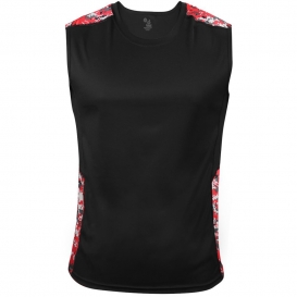 Badger Sport 4532 Digital Camo Battle Sleeveless T-Shirt - Black/Red