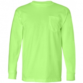 Bayside 8100 USA-Made Long Sleeve T-Shirt with a Pocket - Lime Green