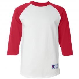 Champion T137 Three-Quarter Raglan Sleeve Baseball T-Shirt - White/Scarlet