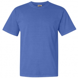 Hanging Shirt Mockup Flo Blue Garment Dyed Heavyweight Ringspun Short Sleeve Shirt 1717 flat lay photography Comfort Colors