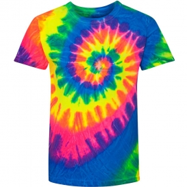 Dyenomite 20BMS Youth Multi-Color Spiral T-Shirt - Fluorescent Rainbow Spiral