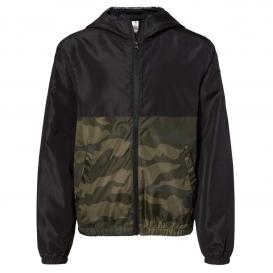 Independent Trading Co. EXP24YWZ Youth Lightweight Windbreaker Zip Jacket - Black/Forest Camo