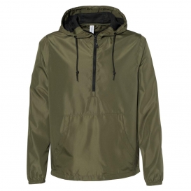 Independent Trading Co. EXP54LWP Lightweight Windbreaker Pullover Jacket- Army/Black Zipper