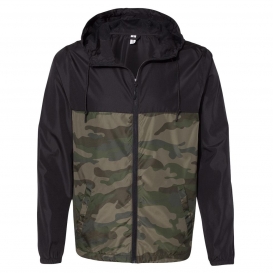 Independent Trading Co. EXP54LWZ Water Resistant Lightweight Windbreaker- Black/Forest Camo
