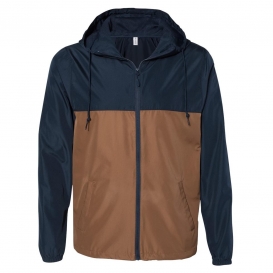 Independent Trading Co. EXP54LWZ Water Resistant Lightweight Windbreaker- Classic Navy/Saddle