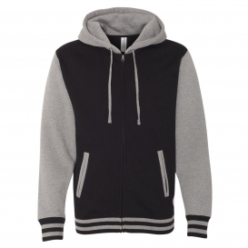 Independent Trading Co. IND45UVZ Unisex Varsity Full-Zip Hooded Sweatshirt - Black/Gunmetal Heather