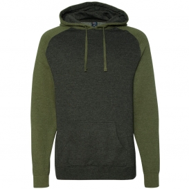 Independent Trading Co. IND40RP Raglan Hooded Sweatshirt - Charcoal Heather/Army Heather
