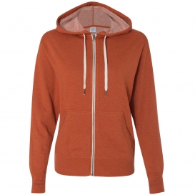 Independent Trading Co. PRM90HTZ Unisex Heathered French Terry Full-Zip Hooded Sweatshirt - Burnt Orange Heather