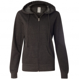 Independent Trading Co. SS650Z Juniors\' Heavenly Fleece Full-Zip Hooded Sweatshirt - Charcoal Heather